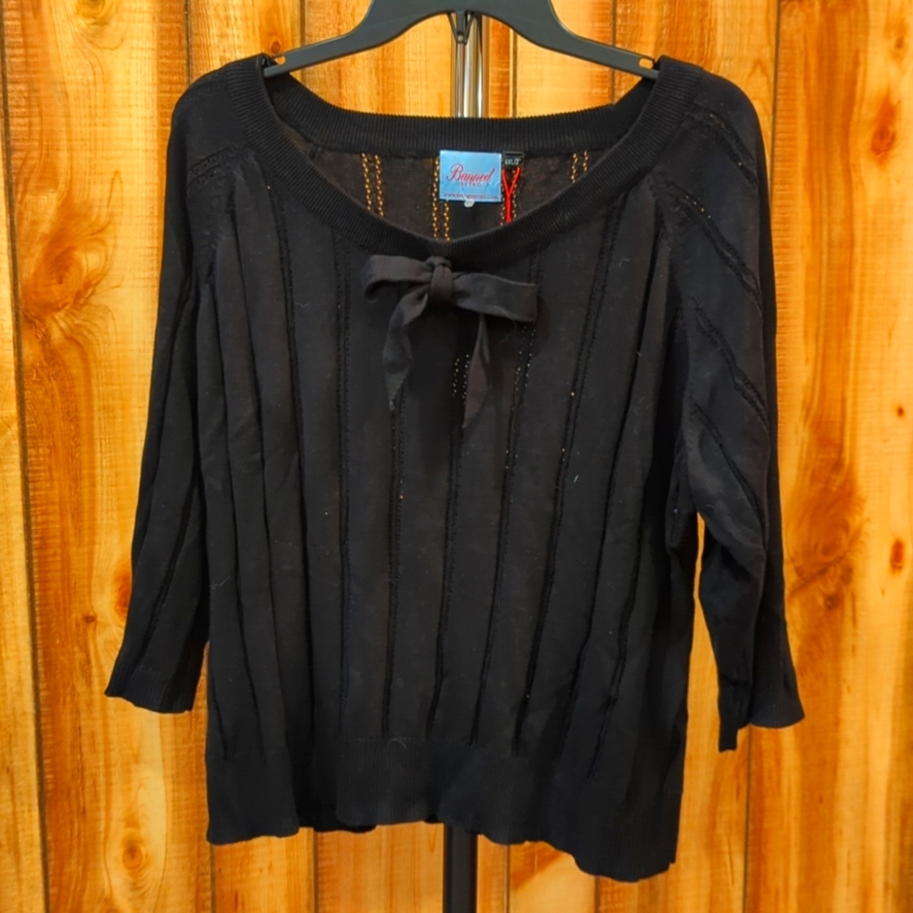 Modcloth Banned Apparel Retro Black Sweater with a bow at neckline 4XL